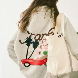 NWT Parke Los Angeles Red Car Graphic Hoodie Gray Hoodie in Classic Gray Grey